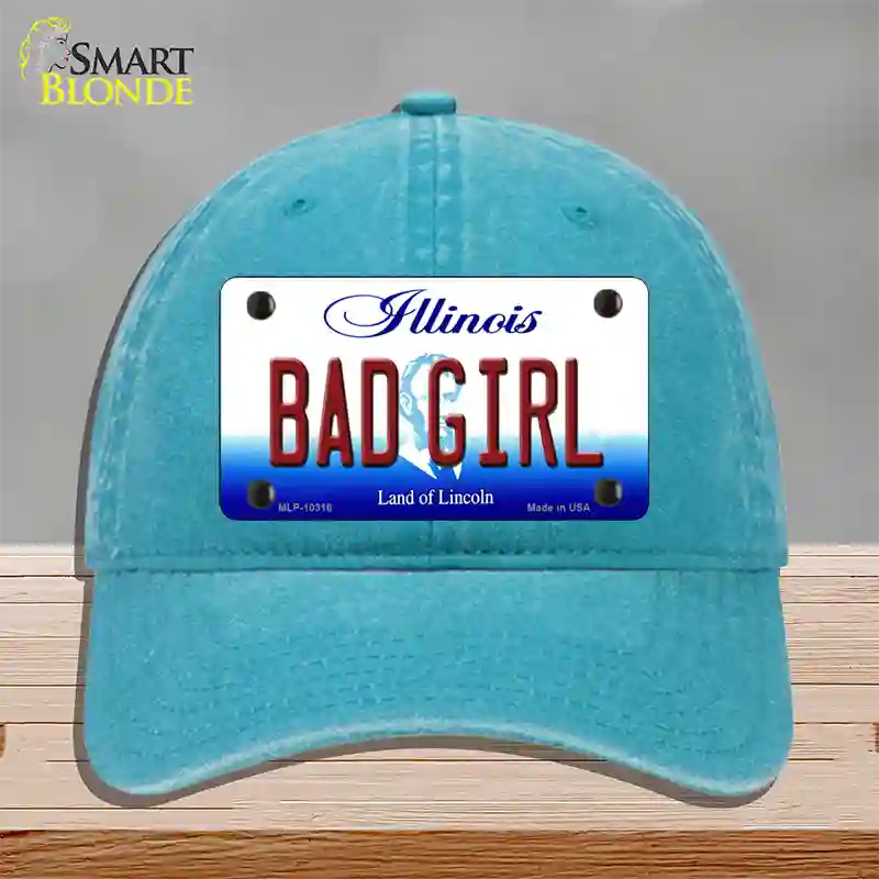 Bad Girl Illinois Novelty License Plate Hat Unconstructed Cotton / Lake Blue