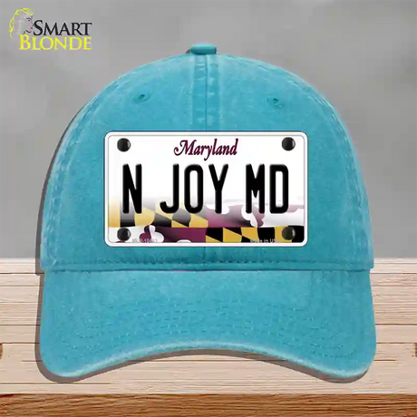 N Joy MD Maryland Novelty License Plate Hat Unconstructed Cotton / Lake Blue