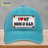 Love My Mom And Dad Novelty License Plate Hat Unconstructed Cotton / Lake Blue