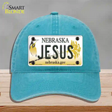 Jesus Nebraska Novelty License Plate Hat Unconstructed Cotton / Lake Blue