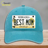 Best Mom Nebraska Novelty License Plate Hat Unconstructed Cotton / Lake Blue