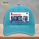 Mariners Fan Washington Novelty License Plate Hat Unconstructed Cotton / Lake Blue