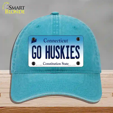 Go Huskies Connecticut Novelty License Plate Hat Unconstructed Cotton / Lake Blue