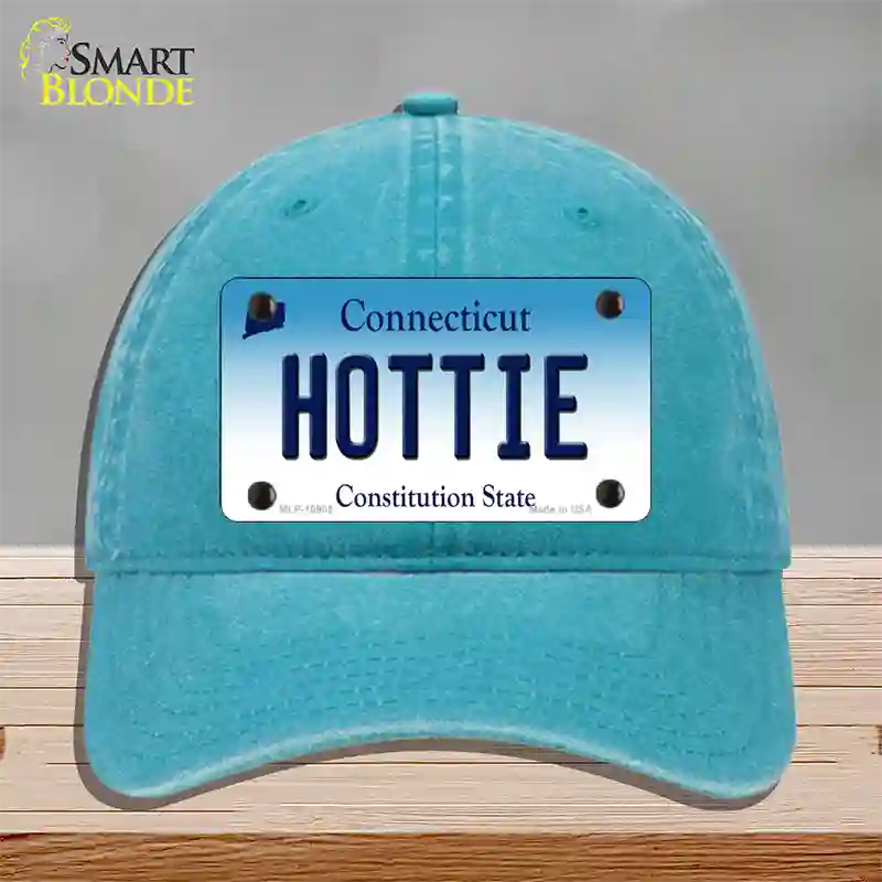 Hottie Connecticut Novelty License Plate Hat Unconstructed Cotton / Lake Blue