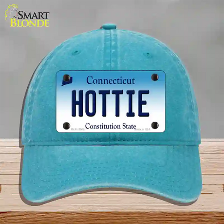 Hottie Connecticut Novelty License Plate Hat Unconstructed Cotton / Lake Blue