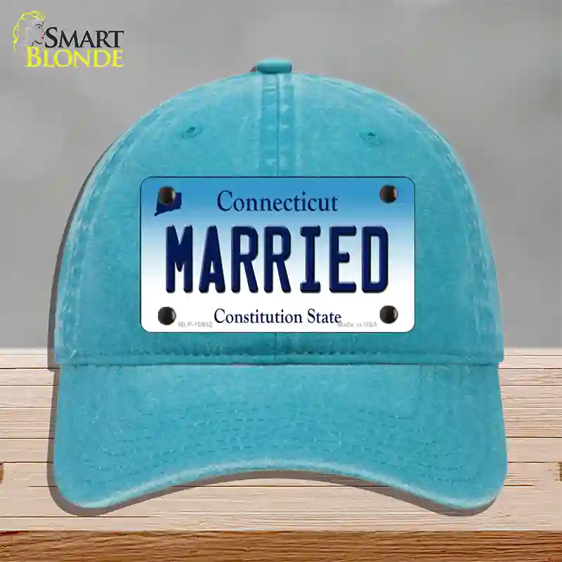 Married Connecticut Novelty License Plate Hat Unconstructed Cotton / Lake Blue