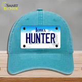 Hunter Iowa Novelty License Plate Hat Unconstructed Cotton / Lake Blue