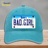Bad Girl Iowa Novelty License Plate Hat Unconstructed Cotton / Lake Blue