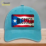 Blessed Puerto Rico Flag Novelty License Plate Hat Unconstructed Cotton / Lake Blue