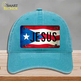 Jesus Puerto Rico Flag Novelty License Plate Hat Unconstructed Cotton / Lake Blue