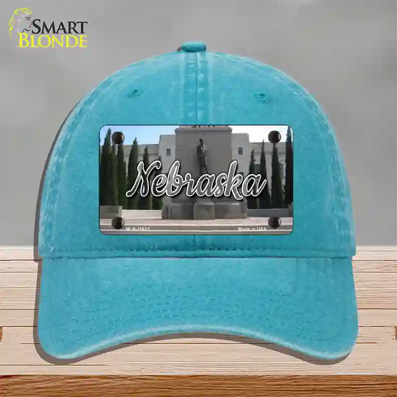 Nebraska Capital Building State Novelty License Plate Hat Unconstructed Cotton / Lake Blue
