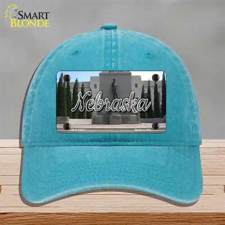 Nebraska Capital Building State Novelty License Plate Hat Unconstructed Cotton / Lake Blue