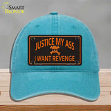 Justice My Ass Novelty License Plate Hat Unconstructed Cotton / Lake Blue