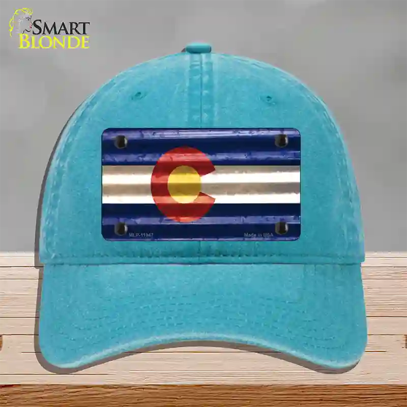 Colorado Corrugated Flag Novelty License Plate Hat Unconstructed Cotton Lake Blue