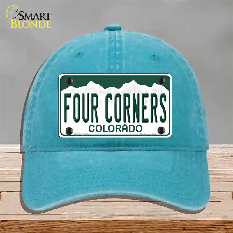 Four Corners Colorado Novelty License Plate Hat Unconstructed Cotton Lake Blue