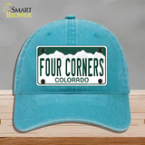 Four Corners Colorado Novelty License Plate Hat Unconstructed Cotton Lake Blue