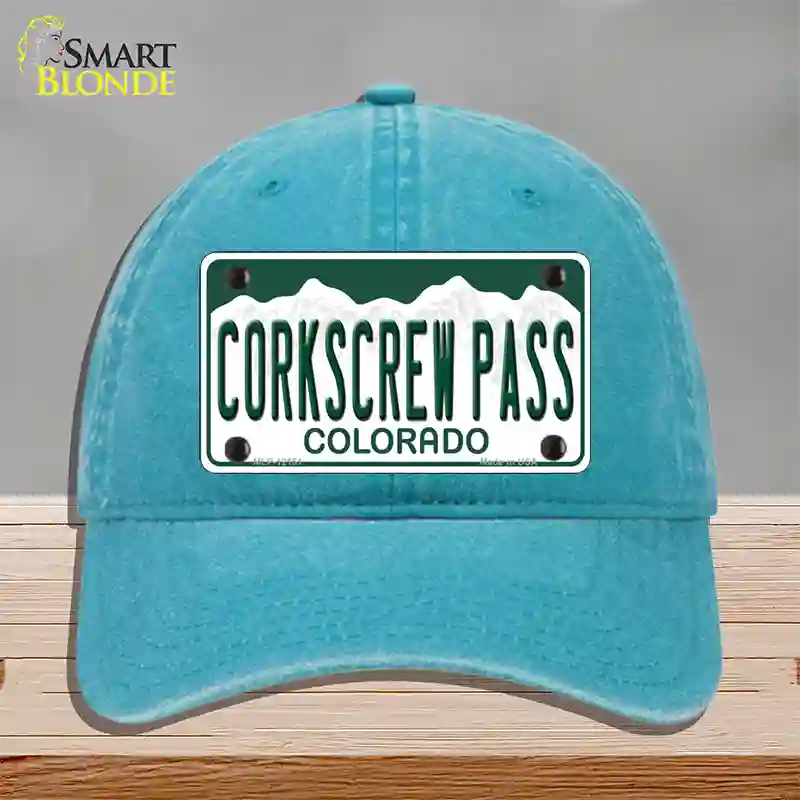 Corkscrew Pass Colorado Novelty License Plate Hat Unconstructed Cotton Lake Blue