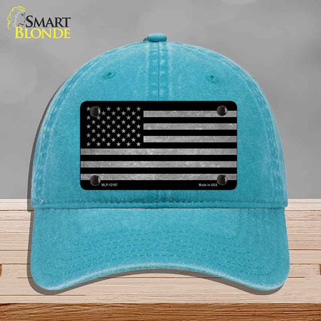 American Flag Black and Gray Novelty License Plate Hat Unconstructed Cotton Lake Blue