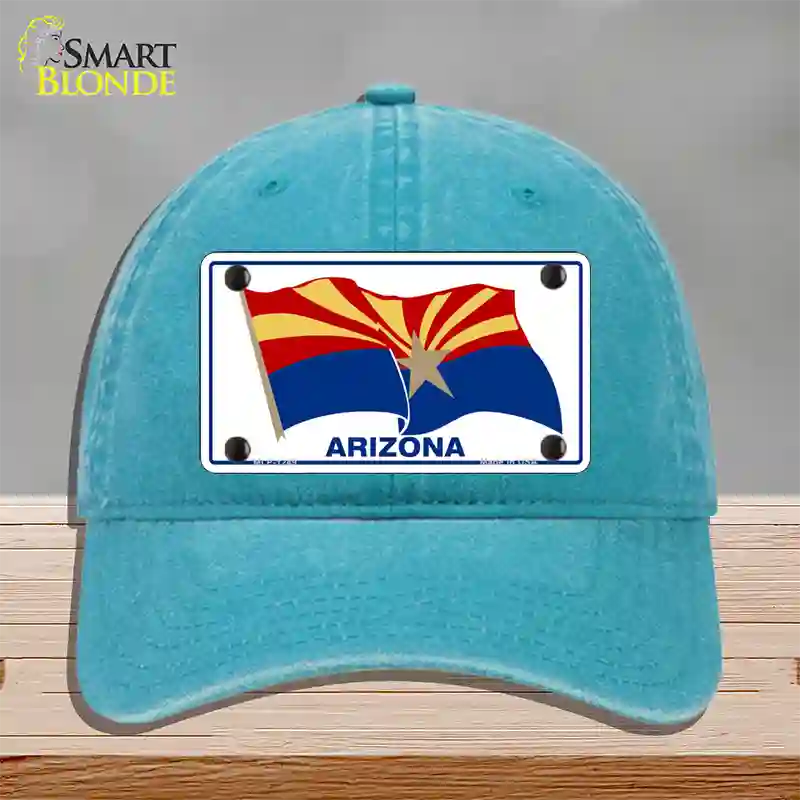 Arizona Waving Flag Novelty License Plate Hat Unconstructed Cotton / Lake Blue