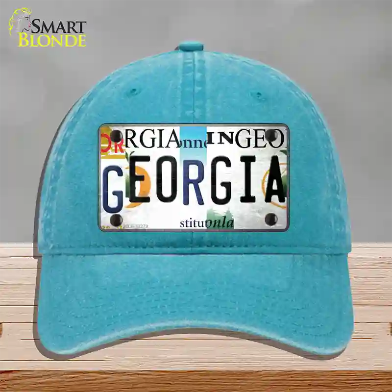 Georgia Strip Art Novelty License Plate Hat Tag Unconstructed Cotton Lake Blue