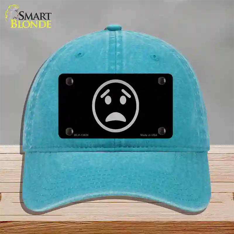 Worried Black Novelty License Plate Hat Tag Unconstructed Cotton Lake Blue