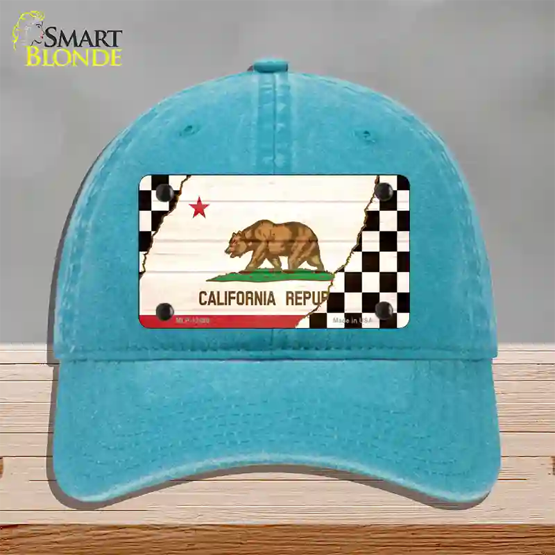 California Racing Flag Novelty License Plate Hat Tag Unconstructed Cotton Lake Blue