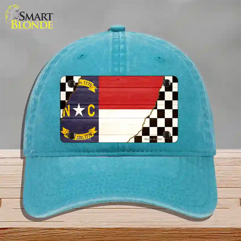 North Carolina Racing Flag Novelty License Plate Hat Tag Unconstructed Cotton Lake Blue