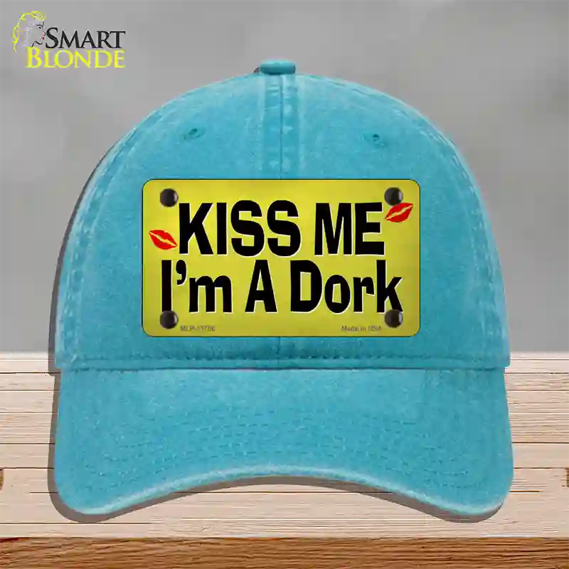 Kiss Me Im A Dork Novelty License Plate Hat Tag Unconstructed Cotton Lake Blue
