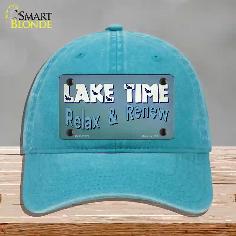 Lake Time Novelty License Plate Hat Tag Unconstructed Cotton Lake Blue