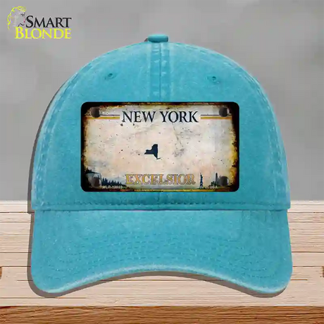 New York Excelsior Rusty Novelty License Plate Hat Unconstructed Cotton / Lake Blue