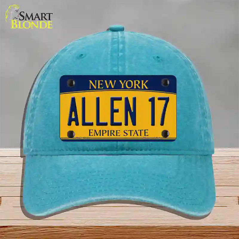 Allen 17 New York Novelty License Plate Hat Tag Unconstructed Cotton Lake Blue