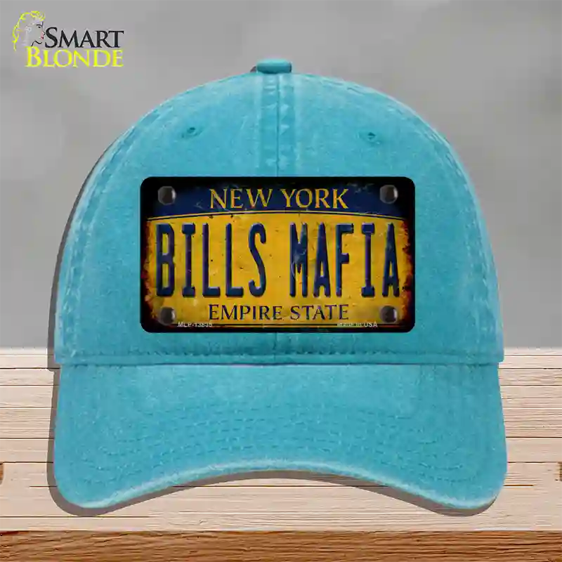 Bills Mafia New York Yellow Rusty Novelty License Plate Hat Tag Unconstructed Cotton Lake Blue