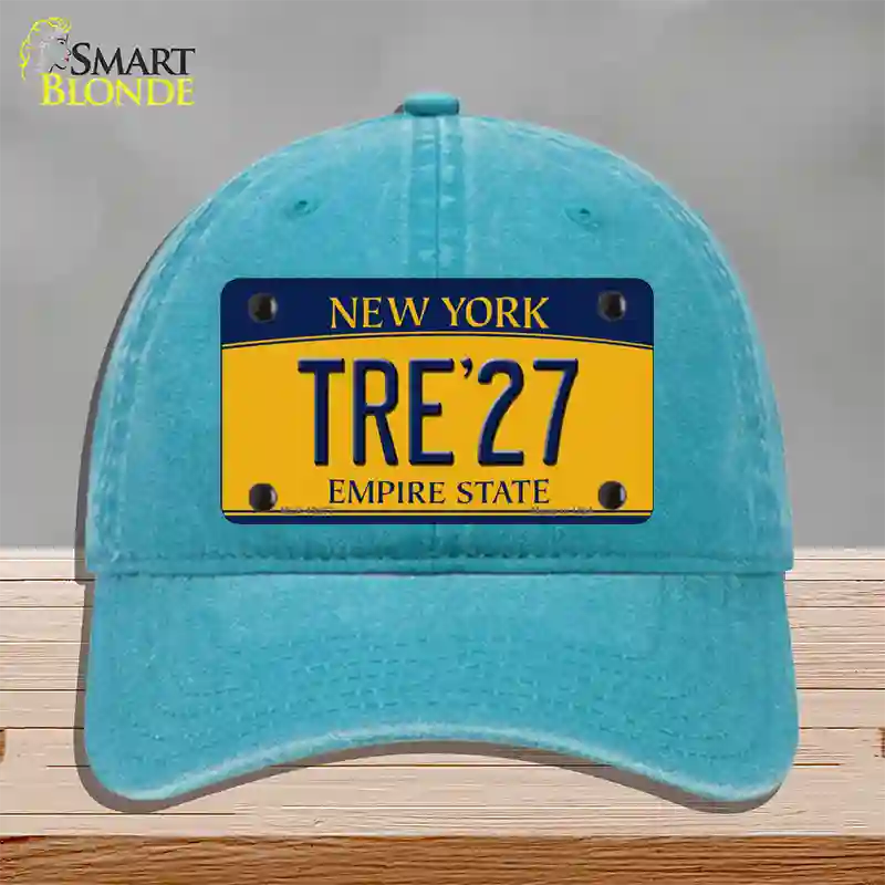 Tre 27 New York Yellow Novelty License Plate Hat Tag Unconstructed Cotton Lake Blue