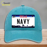 Texas Navy Novelty License Plate Hat Tag Unconstructed Cotton / Lake Blue