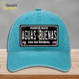 Aguas Buenas Puerto Rico Black Novelty License Plate Hat Unconstructed Cotton / Lake Blue