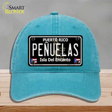 Penuelas Puerto Rico Black Novelty License Plate Hat Unconstructed Cotton / Lake Blue