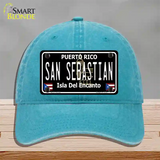 San Sebastian Puerto Rico Black Novelty License Plate Hat Unconstructed Cotton / Lake Blue