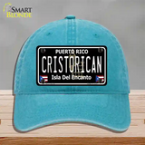 Cristorican Puerto Rico Black Novelty License Plate Hat Unconstructed Cotton / Lake Blue