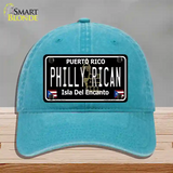Philly Rican Puerto Rico Black Novelty License Plate Hat Unconstructed Cotton / Lake Blue