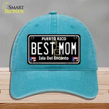 Best Mom Puerto Rico Black Novelty License Plate Hat Unconstructed Cotton / Lake Blue