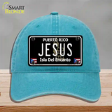 Jesus Puerto Rico Black Novelty License Plate Hat Unconstructed Cotton / Lake Blue
