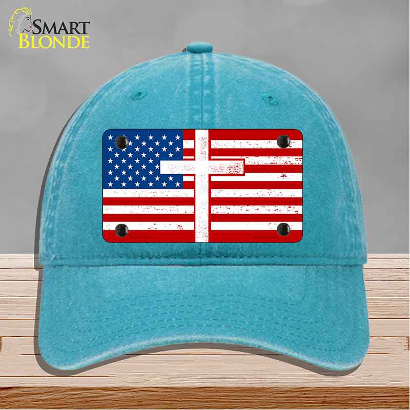 American Flag with Cross Novelty License Plate Hat HAT-MLP-14518