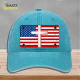 American Flag with Cross Novelty License Plate Hat HAT-MLP-14518