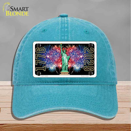 Lady Liberty Fireworks Novelty License Plate Hat HAT-MLP-14549 Unconstructed Cotton Lake Blue