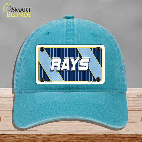 Blue cap with a 'RAYS' license plate design on a gray background
