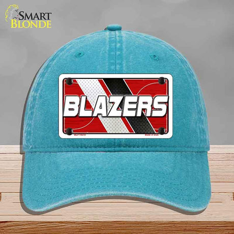 Blue cap with a 'BLAZERS' license plate design on a gray background