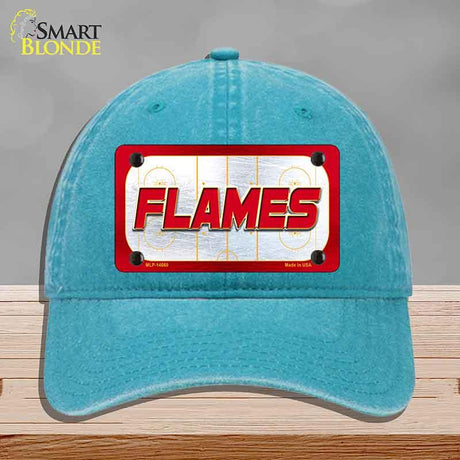 FLAMES Graphic Novelty License Plate Hat HAT-MLP-14660 Unconstructed Cotton Lake Blue