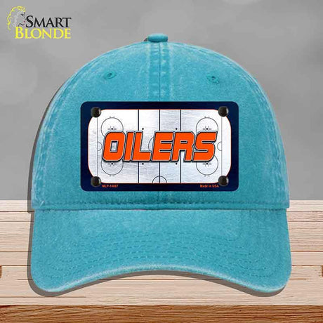 OILERS Graphic Novelty License Plate Hat HAT-MLP-14667 Unconstructed Cotton Lake Blue