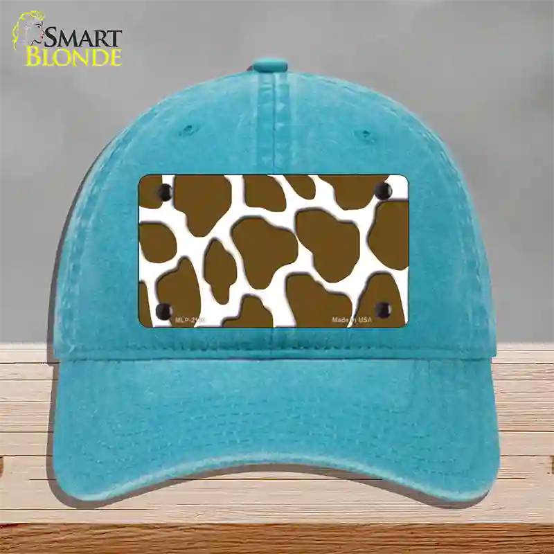 Brown White Giraffe Novelty License Plate Hat Unconstructed Cotton / Lake Blue