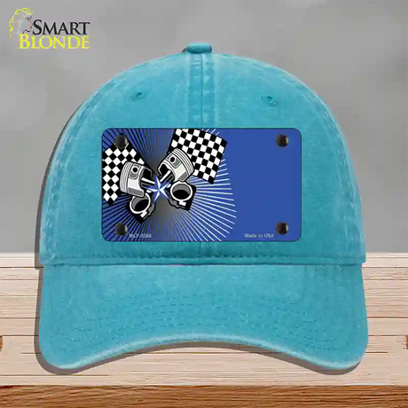 Racing Pistons Offset Novelty License Plate Hat Unconstructed Cotton / Lake Blue